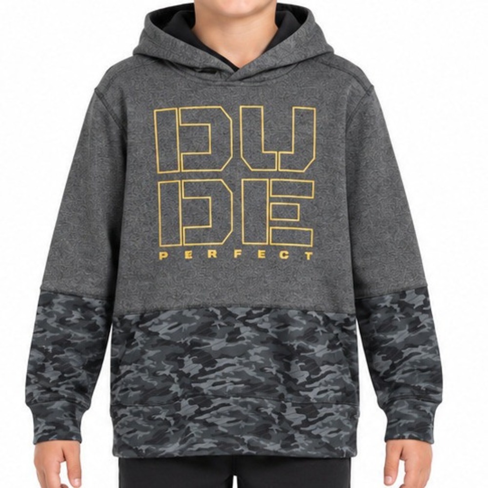 Dude Perfect Gray Camo Pullover Hoodie Small  Gold Logo Youth